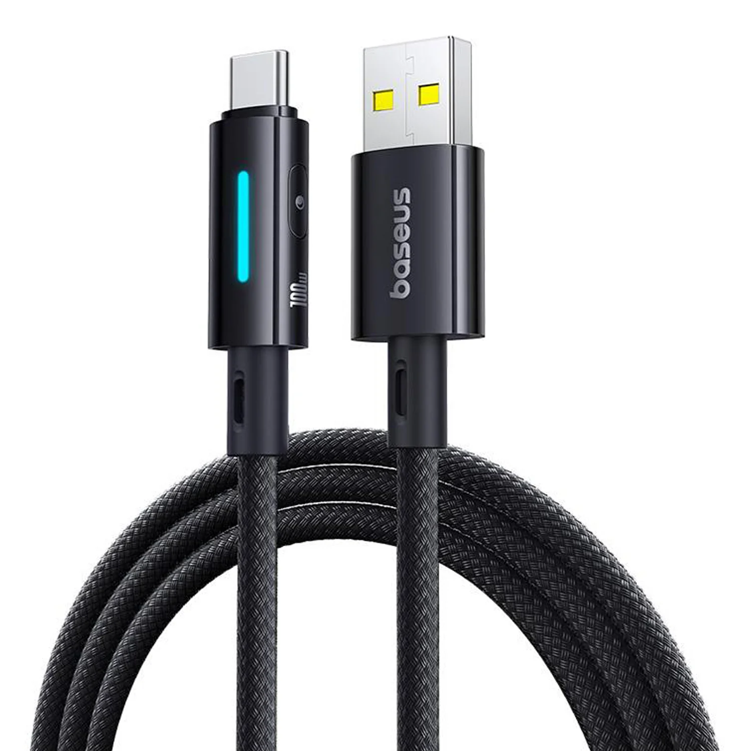 Cable de carga rápida 2m con botón y luz indicador USB-A a Tipo-C 100W Baseus