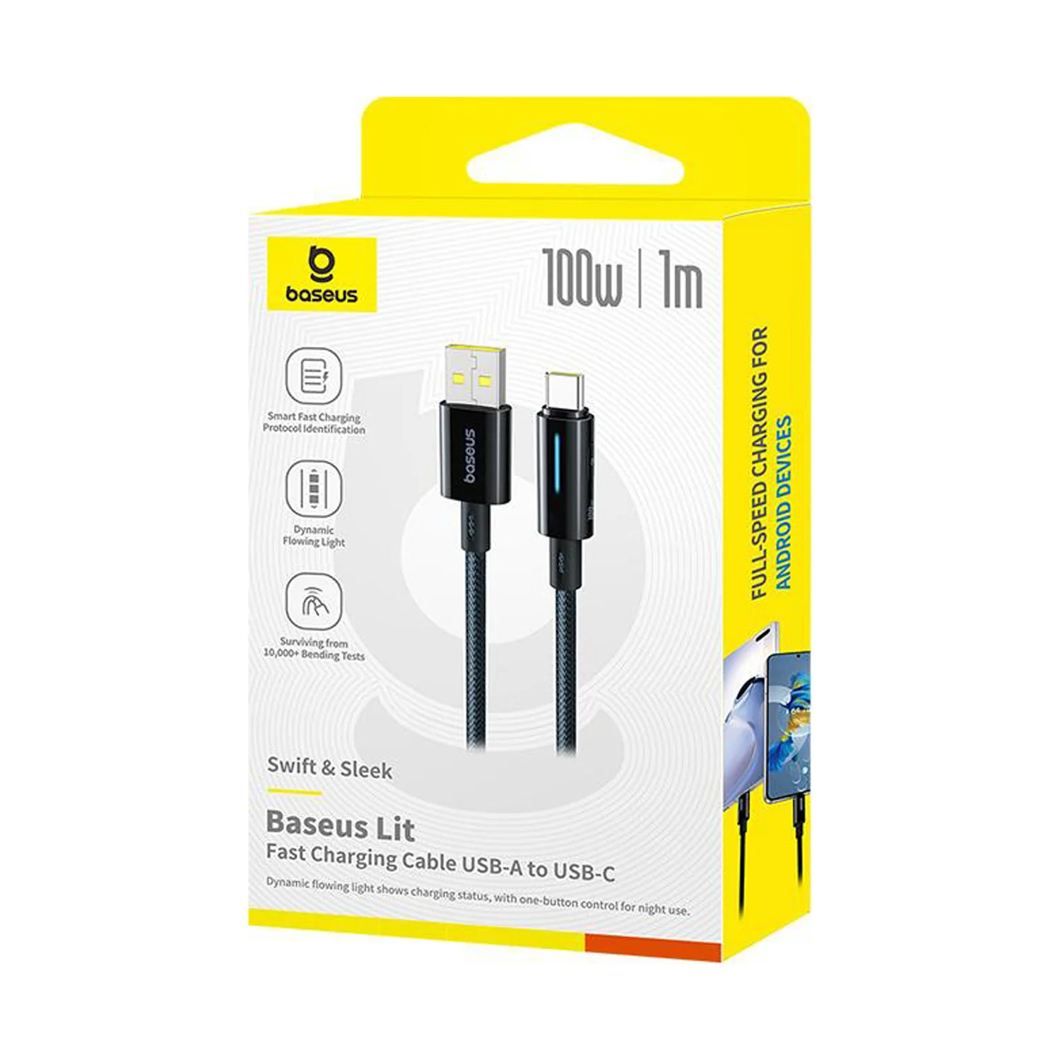 Cable de carga rápida 2m con botón y luz indicador USB-A a Tipo-C 100W Baseus - Image 3