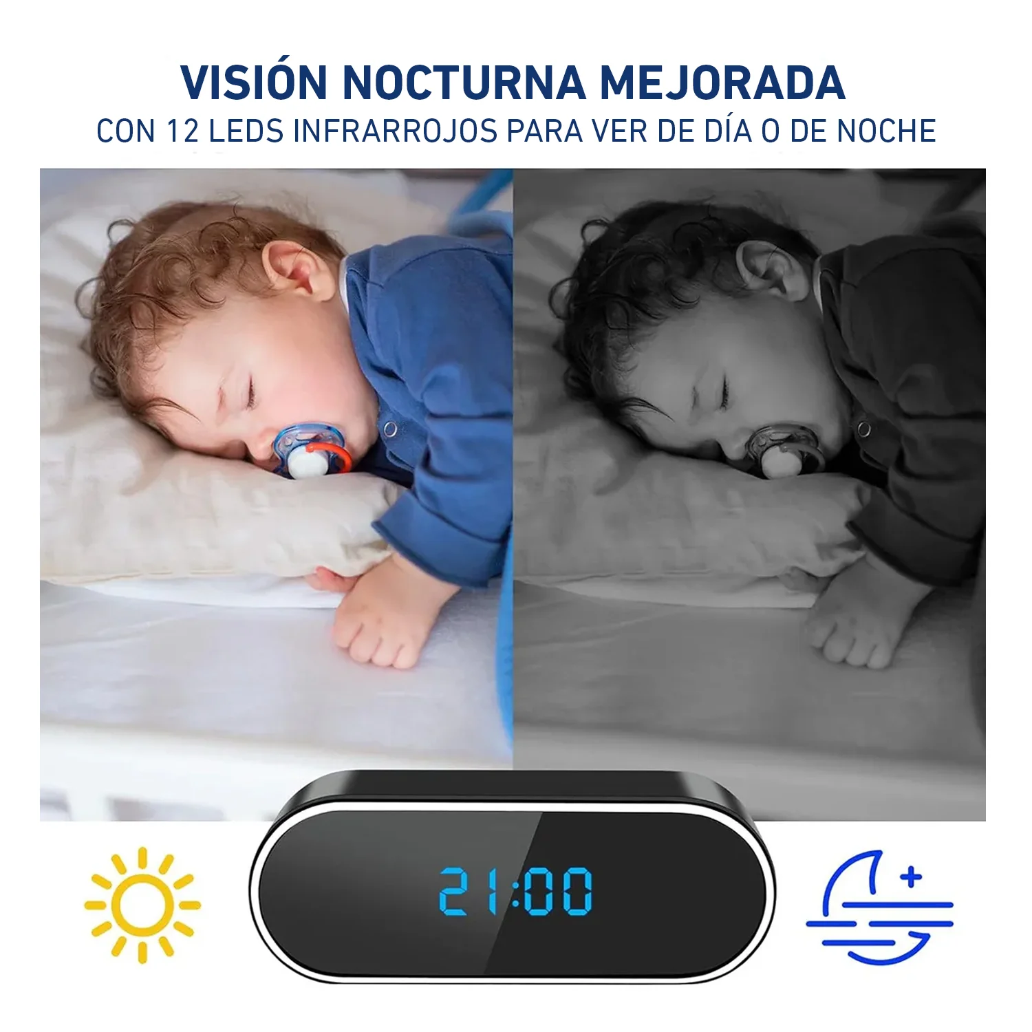 Cámara espía oculta Reloj de mesa WiFi 1080p Visión nocturna IP29W - Image 3