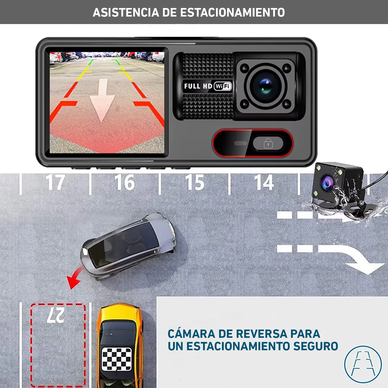 Cámara vehícular A16W pantalla digital 3 lentes DVR wifi auto carro - Image 4