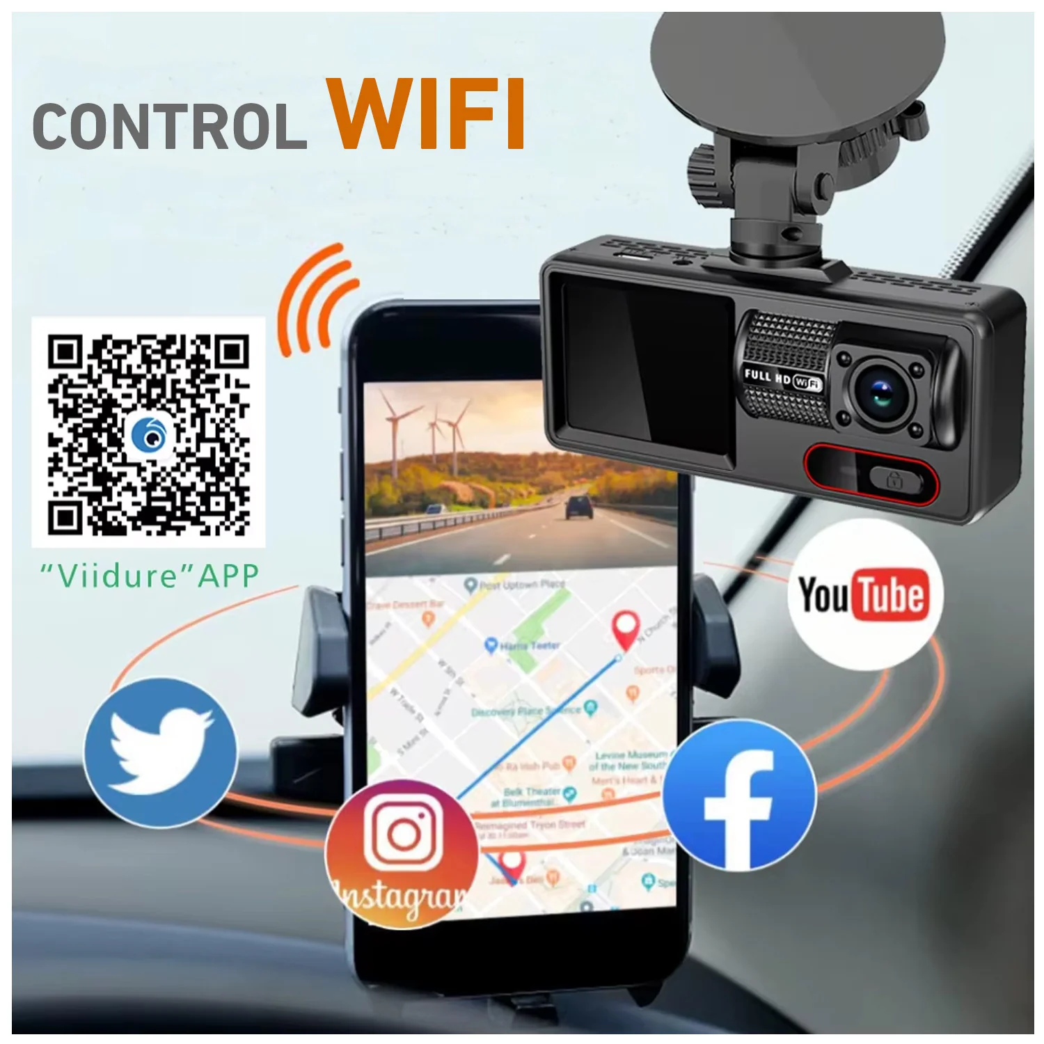 Cámara vehícular A16W pantalla digital 3 lentes DVR wifi auto carro - Image 5