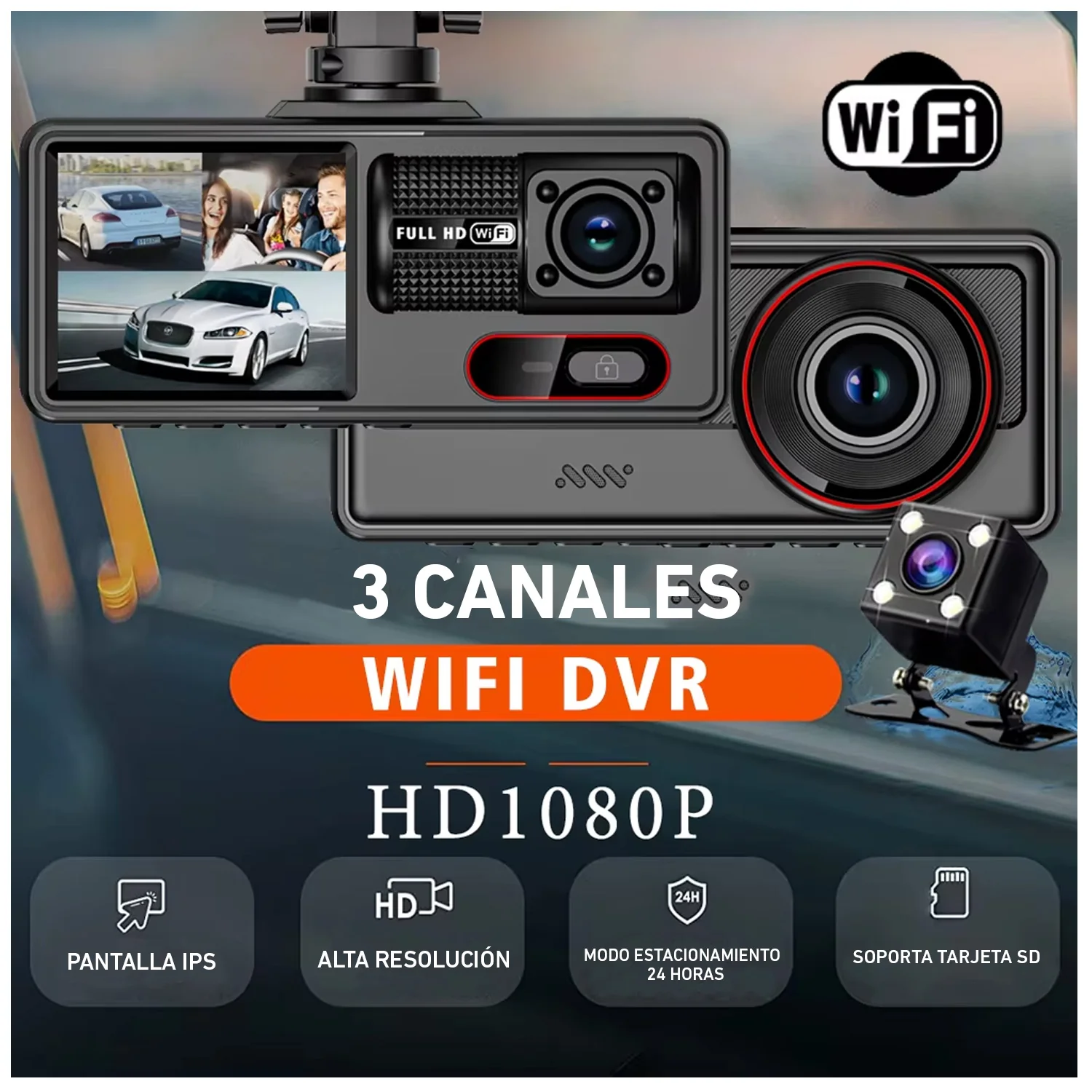 Cámara vehícular A16W pantalla digital 3 lentes DVR wifi auto carro - Image 6