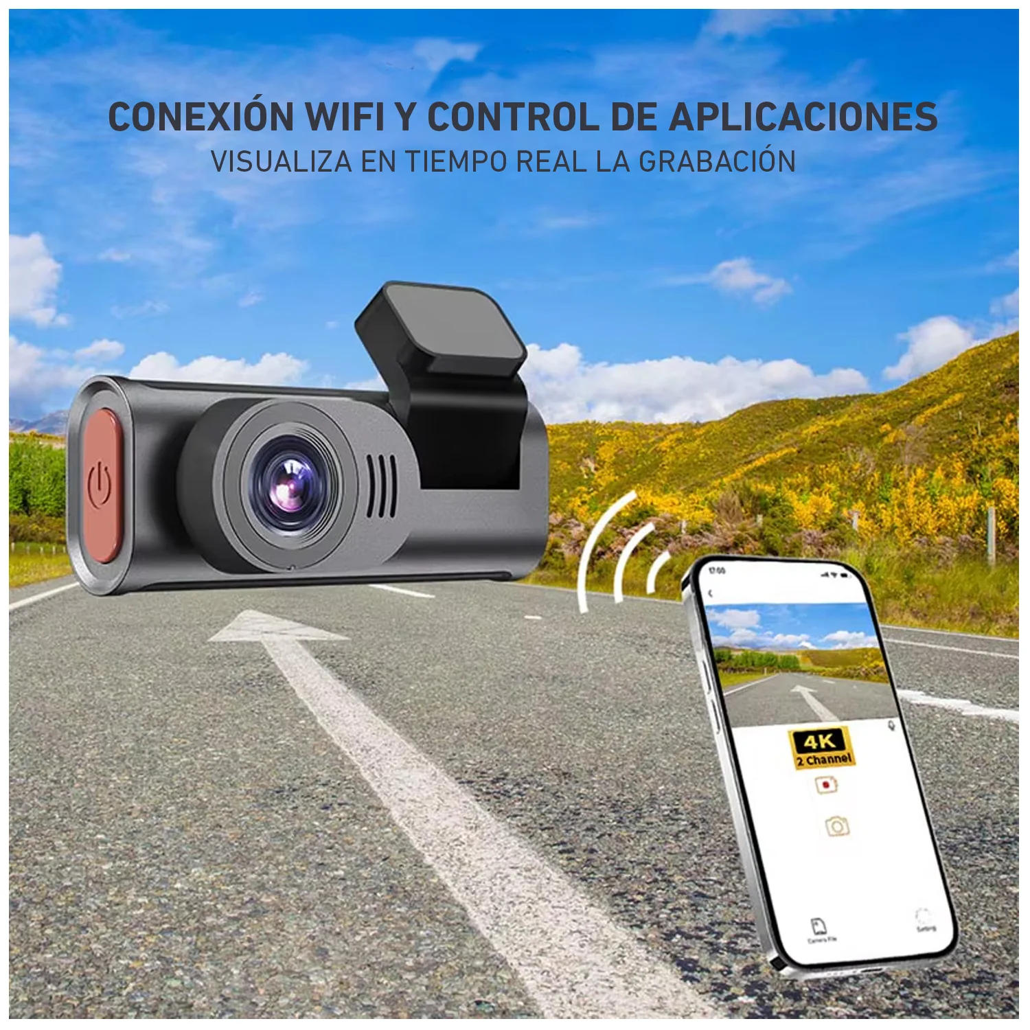 Cámara vehícular D28W pantalla digital 2 lentes 1080P DVR wifi auto carro - Image 4