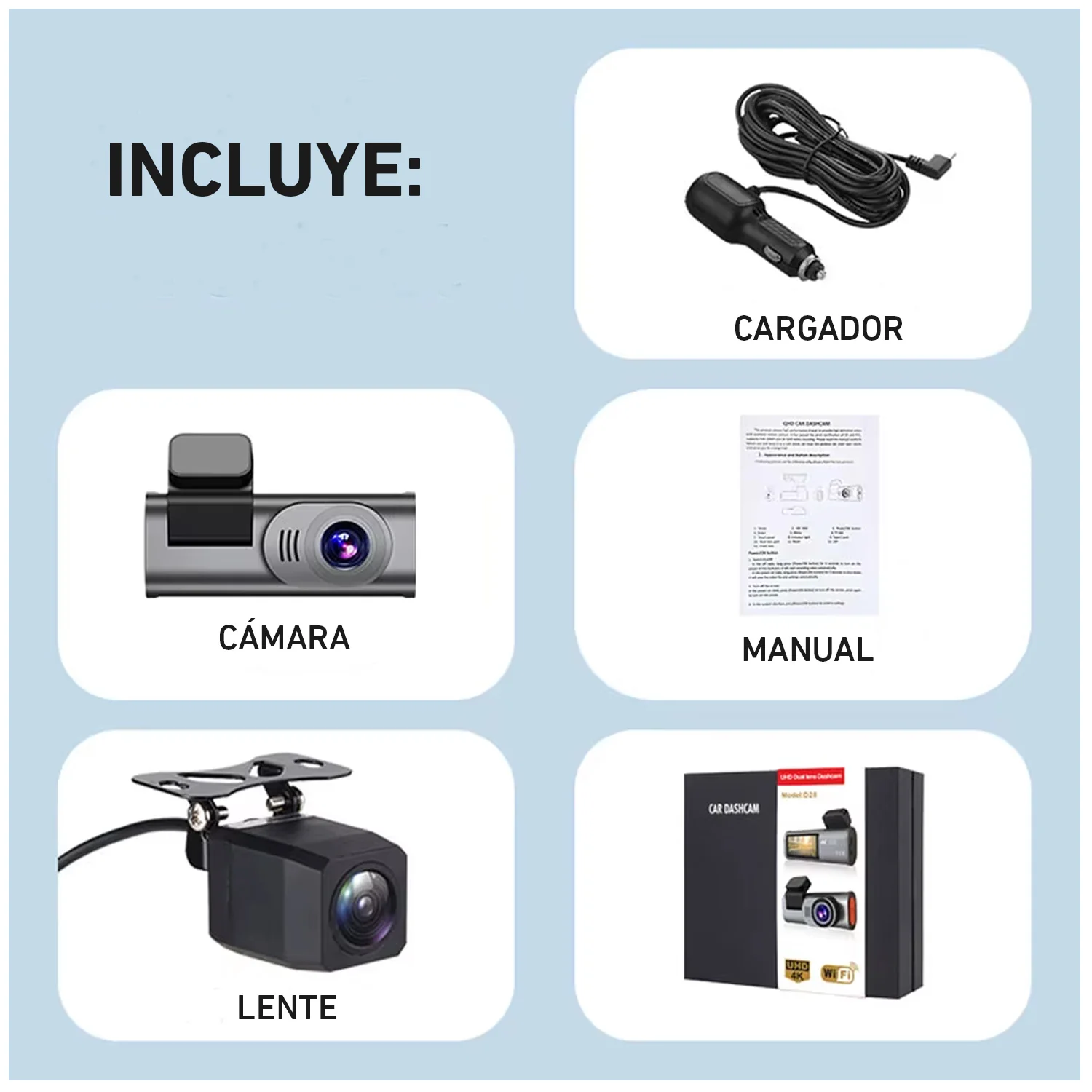 Cámara vehícular D28W pantalla digital 2 lentes 1080P DVR wifi auto carro - Image 6