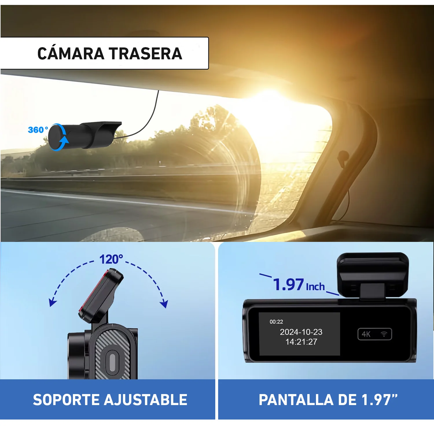Cámara vehícular K6 pantalla digital 2 lentes 4K DVR wifi auto carro - Image 4