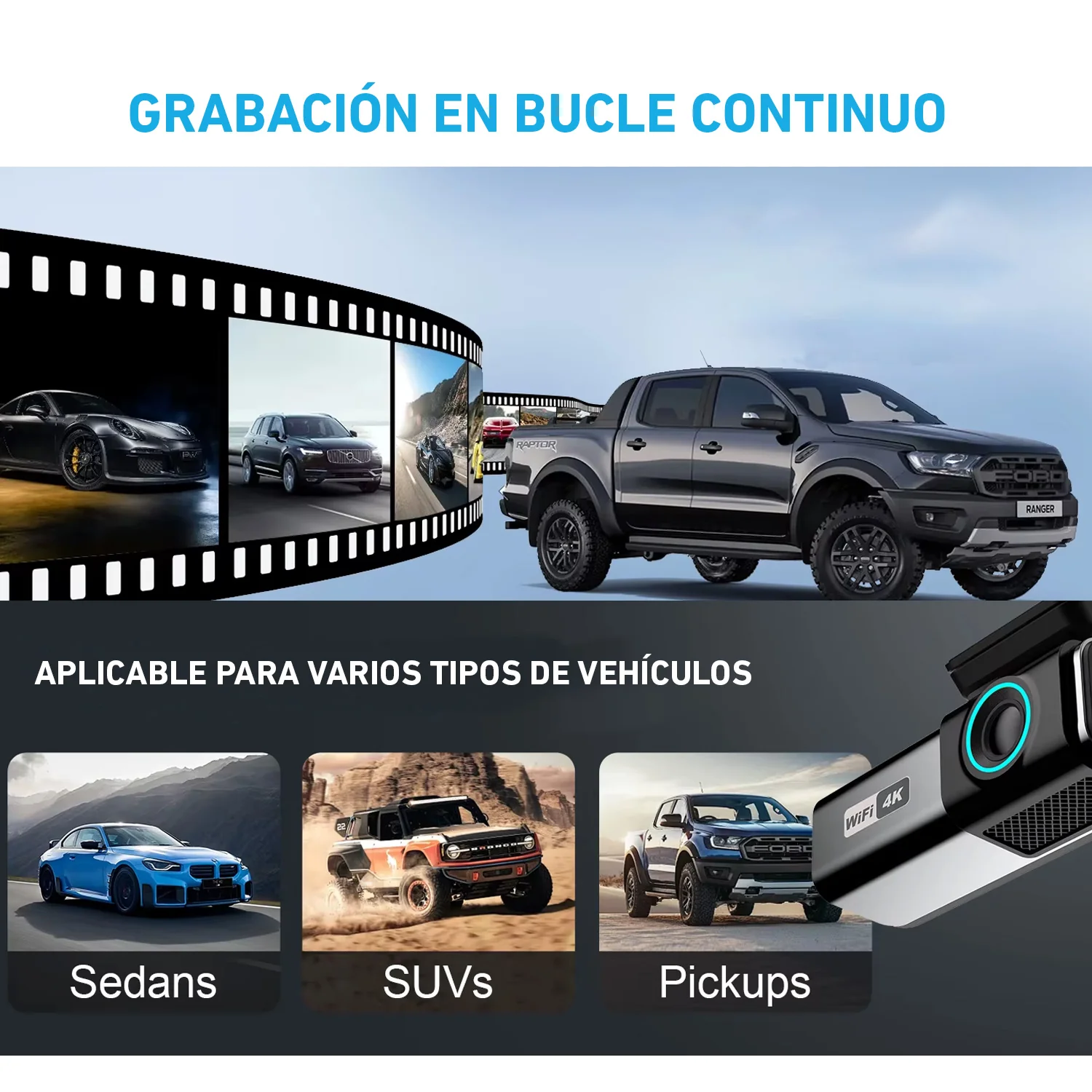 Cámara vehícular K6 pantalla digital 2 lentes 4K DVR wifi auto carro - Image 5