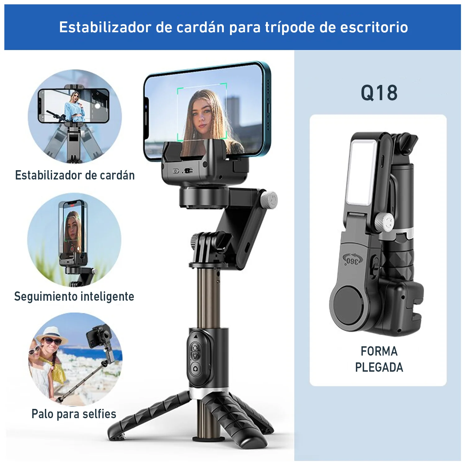 Estabilizador Q18 cardán rotación 360 grados trípode selfie celular - Image 6