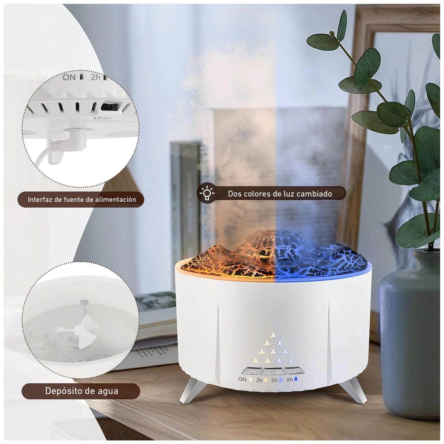 Humidificador Aromaterapia V32 Volcano efecto fuego Aire Blanco - Image 3