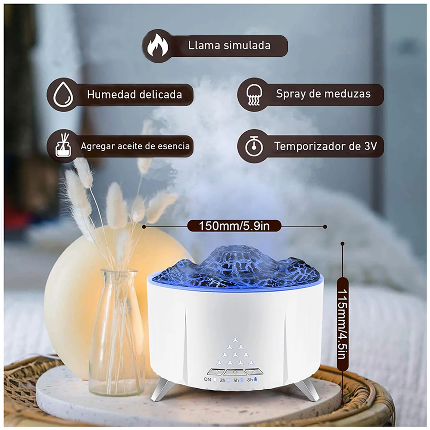 Humidificador Aromaterapia V32 Volcano efecto fuego Aire Blanco - Image 7