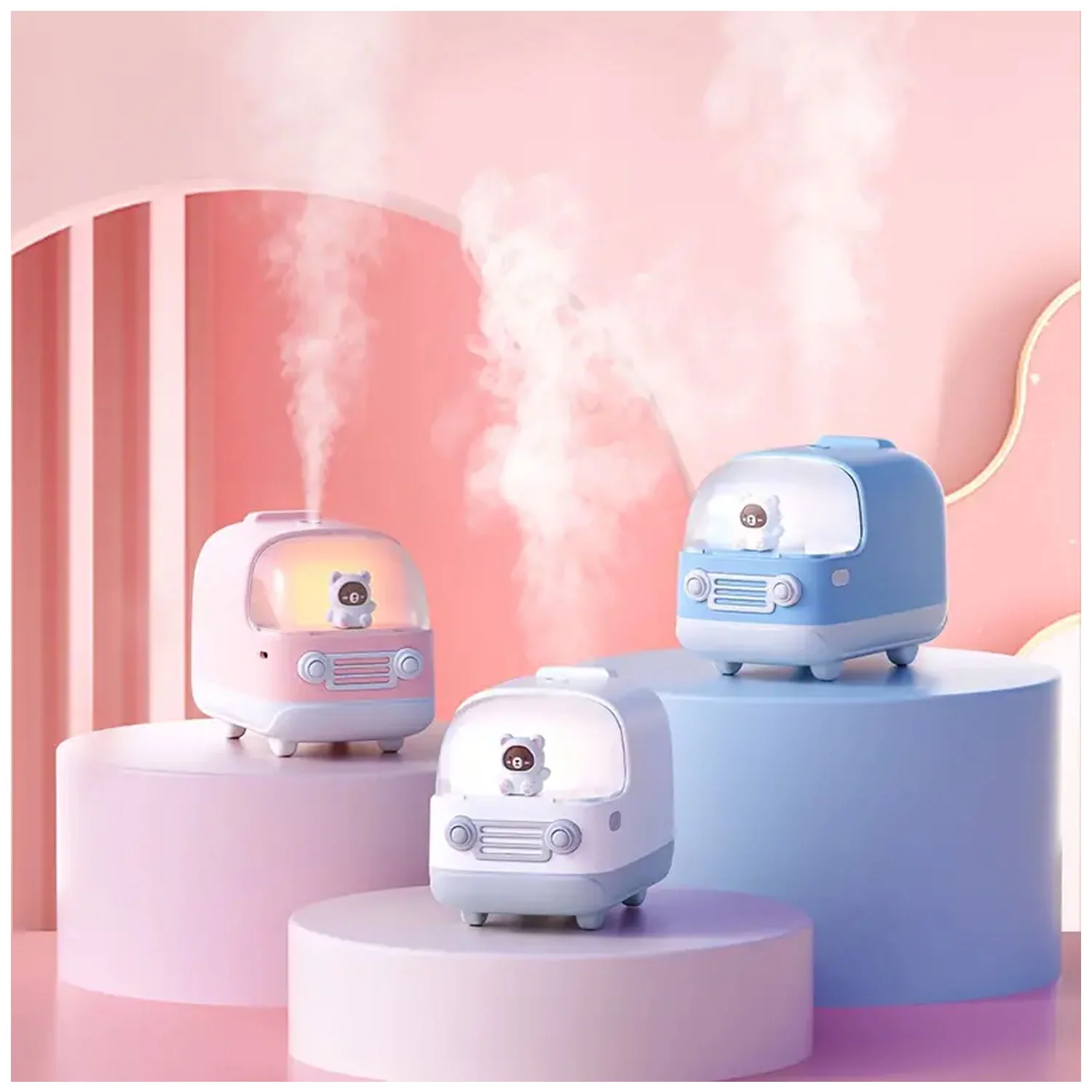 Humidificador E-24 Oso en autobús difusor de aroma 350ml Luz LED Batería - Blanco - Image 3