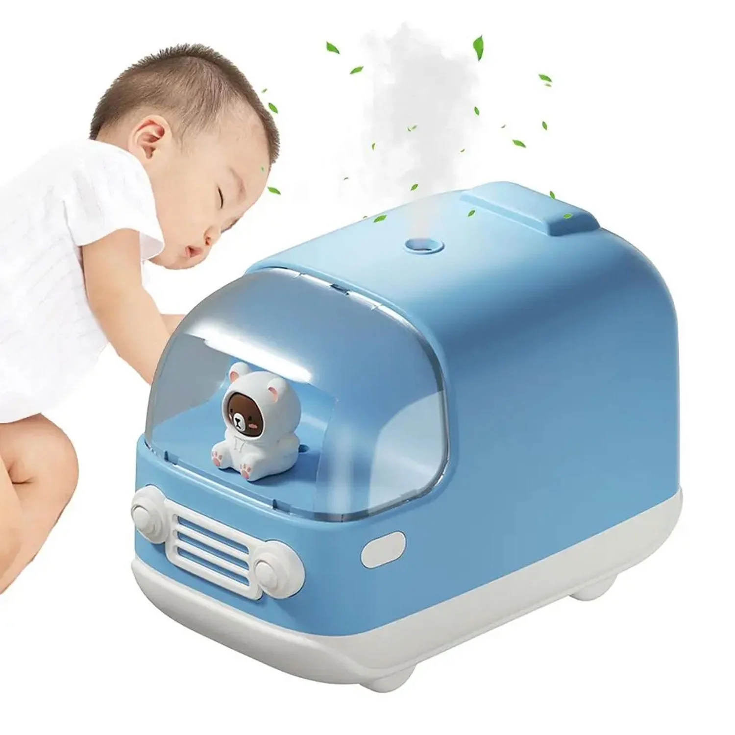 Humidificador E-24 Oso en autobús difusor de aroma 350ml Luz LED Batería - Celeste - Image 3