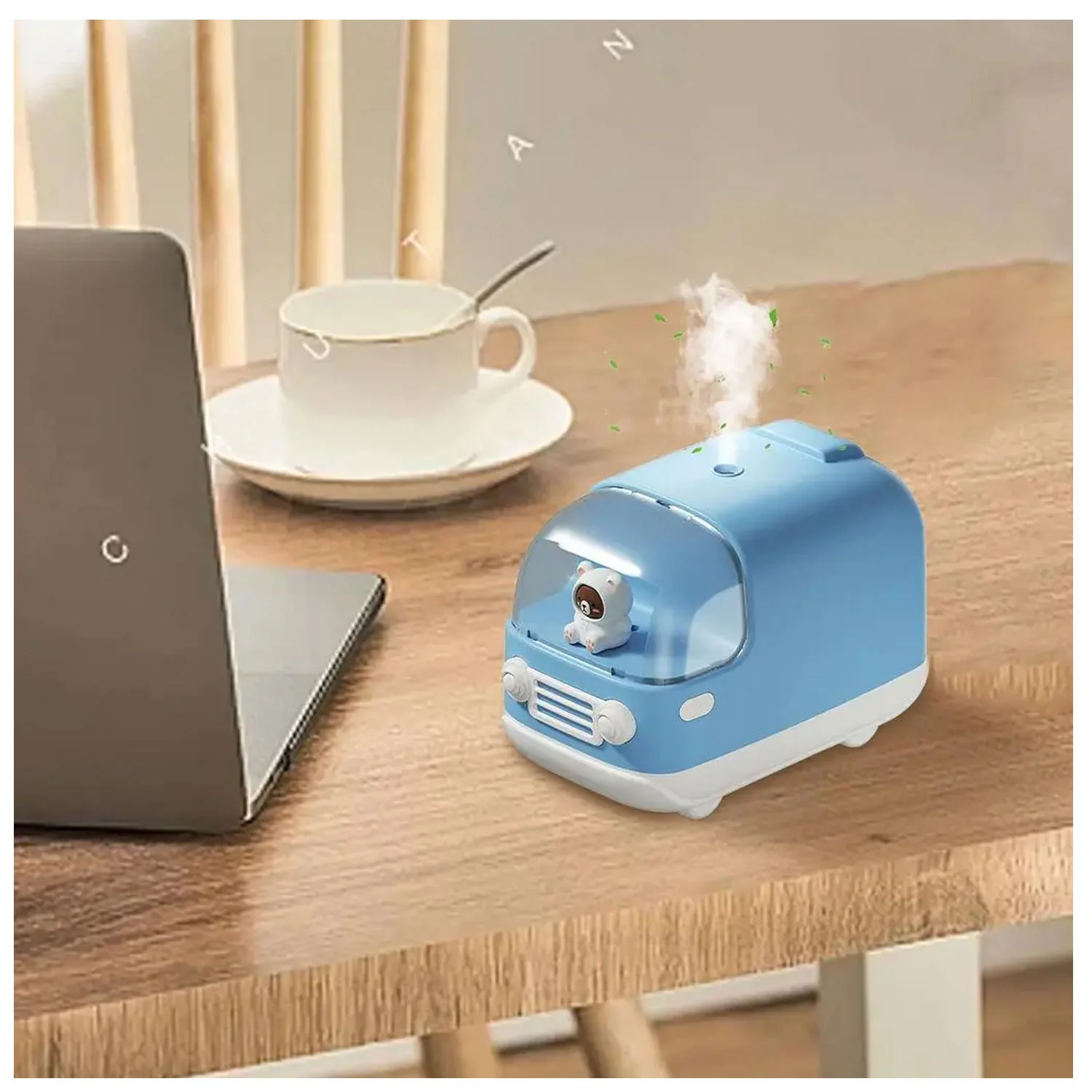 Humidificador E-24 Oso en autobús difusor de aroma 350ml Luz LED Batería - Celeste - Image 4