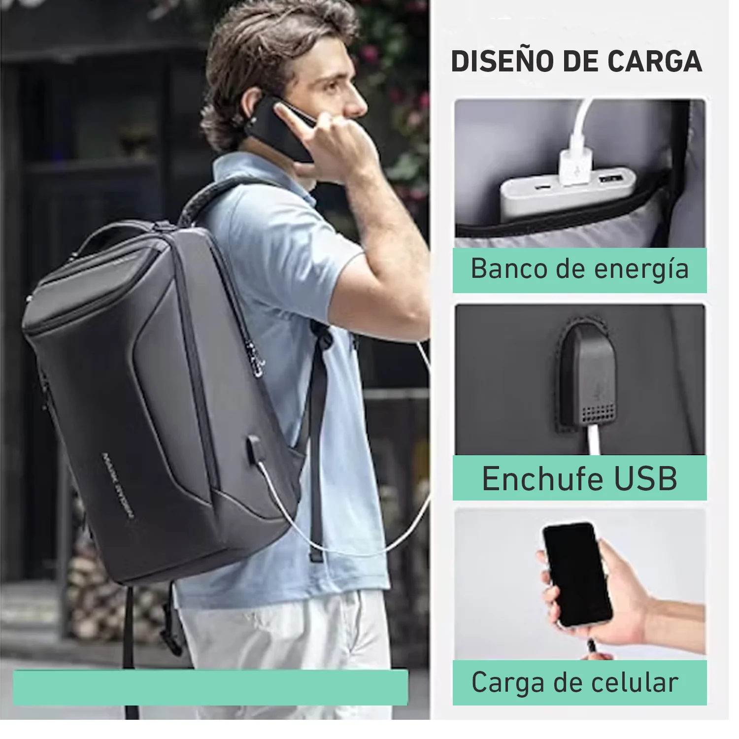 Mochila BP33 impermeable USB porta laptop de gran capacidad - Image 6