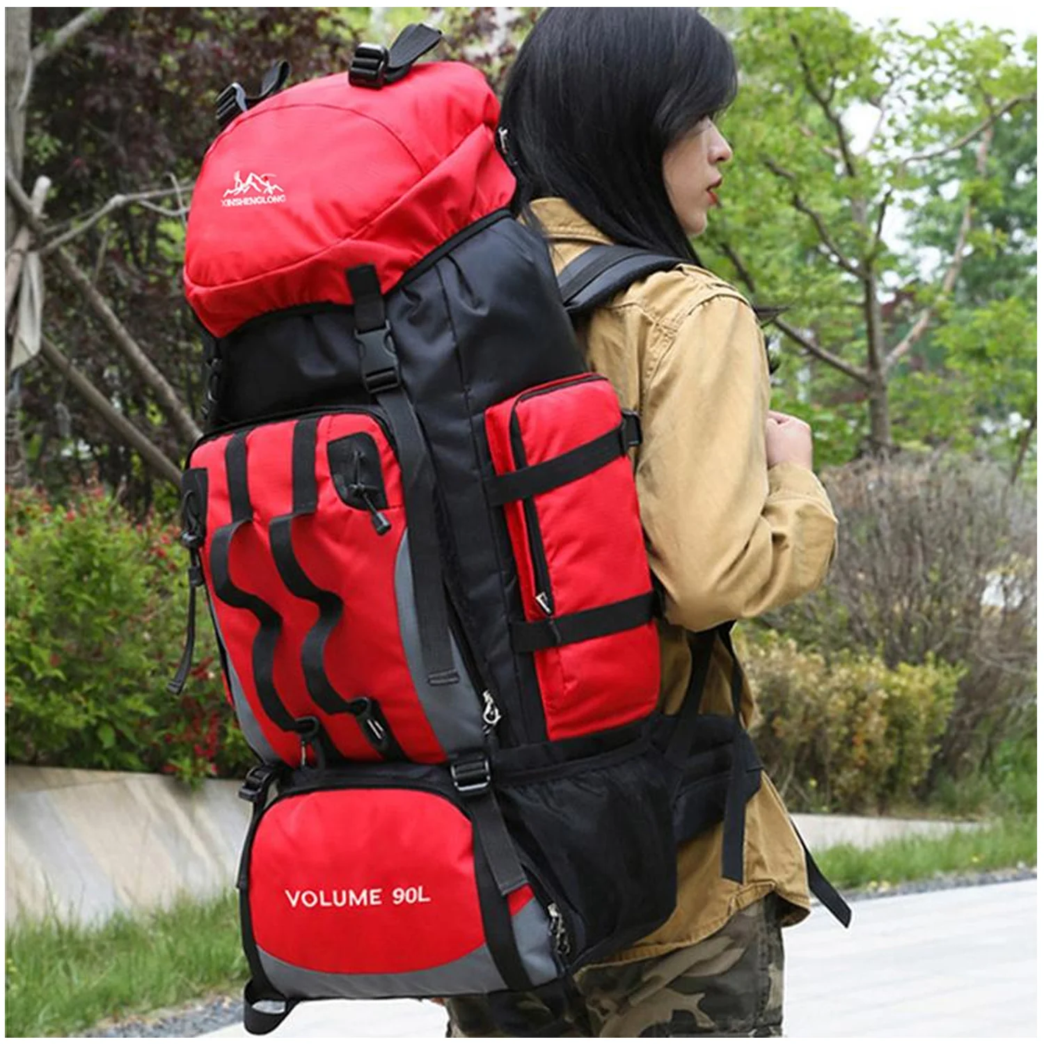 Mochila Viaje Trekking Turismo gran capacidad 90 Litros BP45 rojo - Image 3
