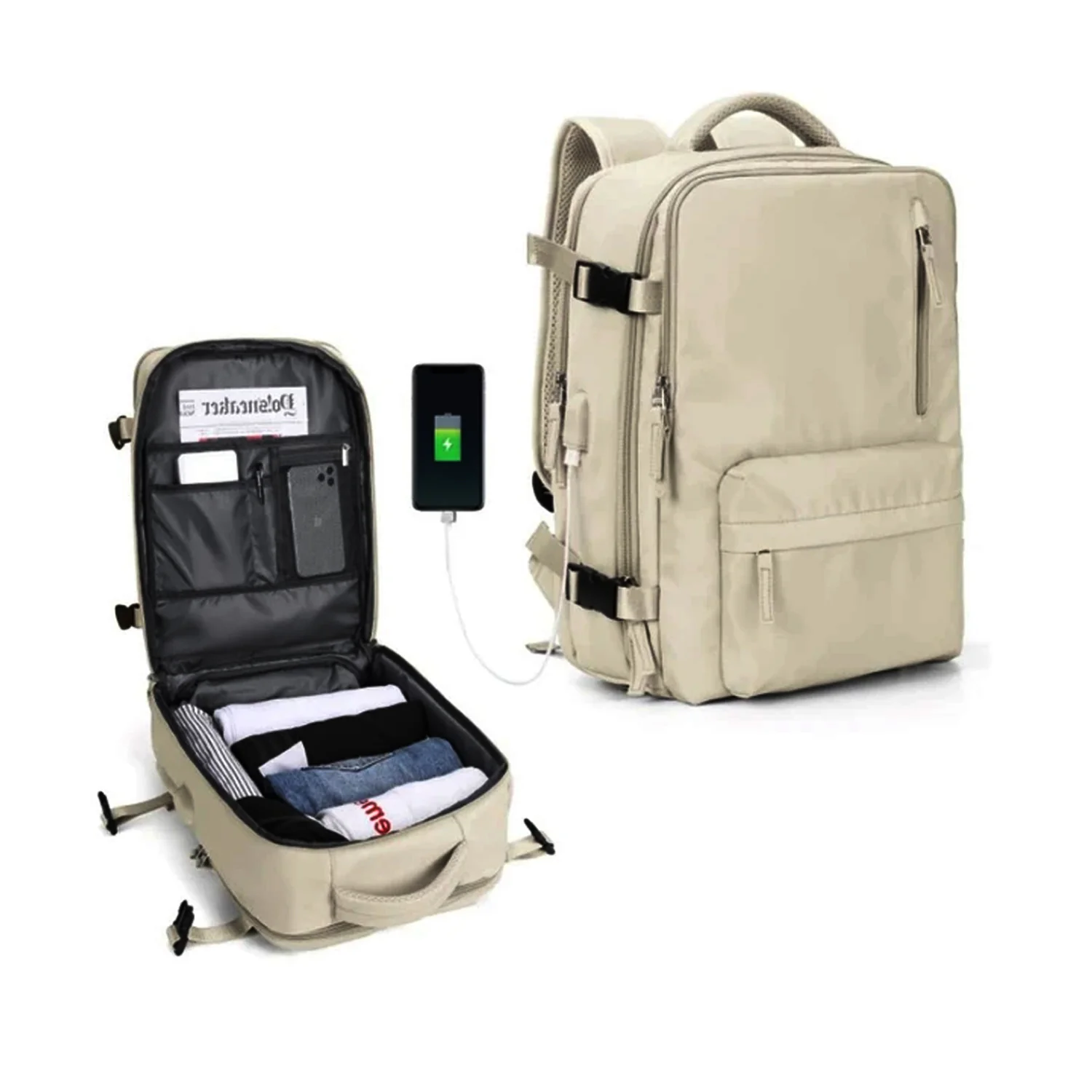 Mochila de viaje BP31 impermeable maleta de mano Beige oscuro expandible 40 L - Image 5