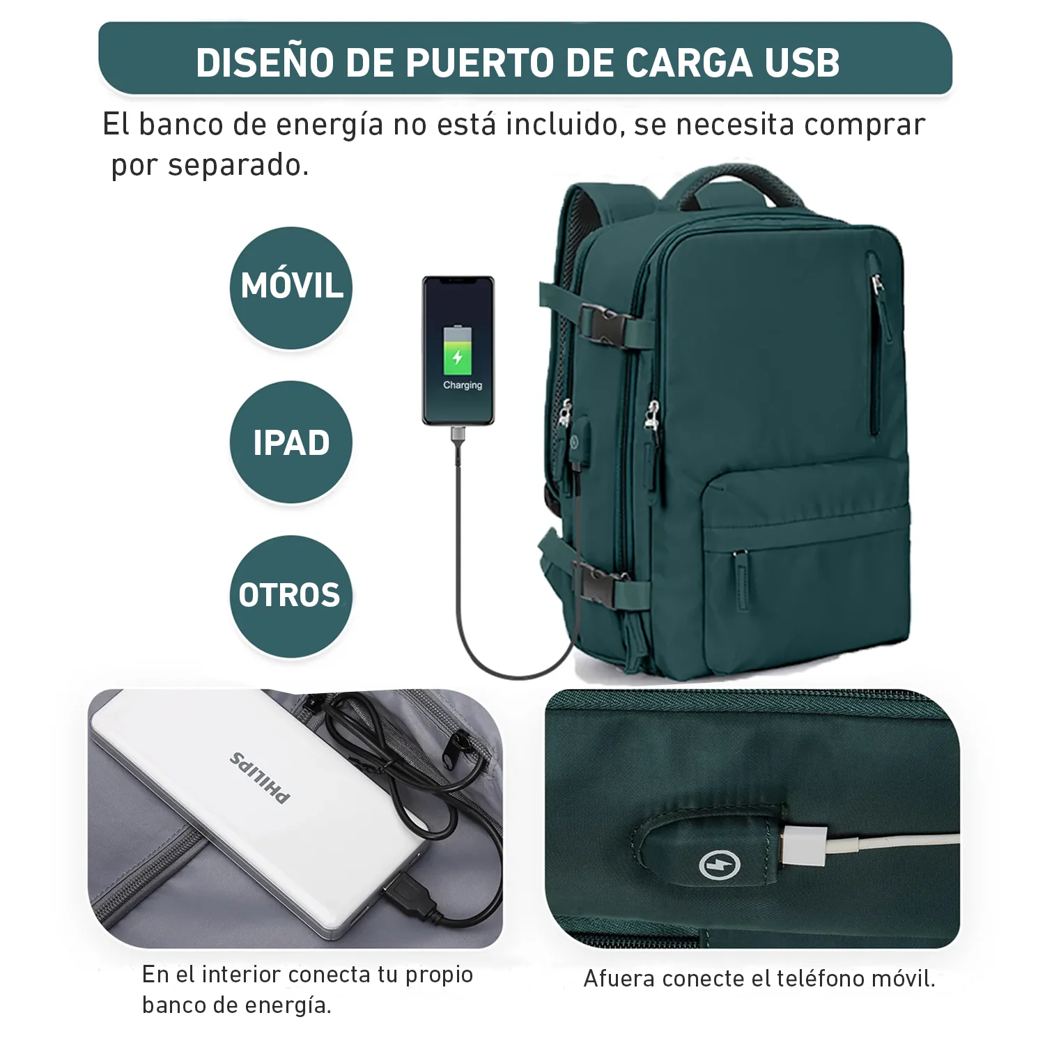 Mochila de viaje BP31 impermeable maleta de mano 40L Verde Jade - Image 3