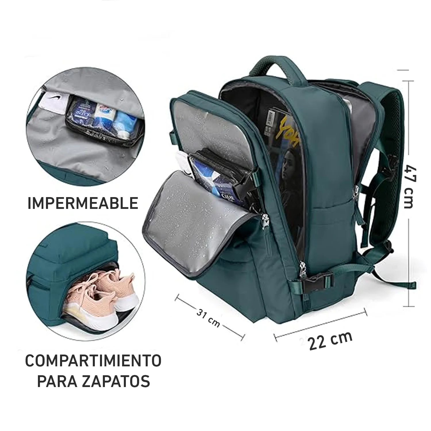 Mochila de viaje BP31 impermeable maleta de mano 40L Verde Jade - Image 5