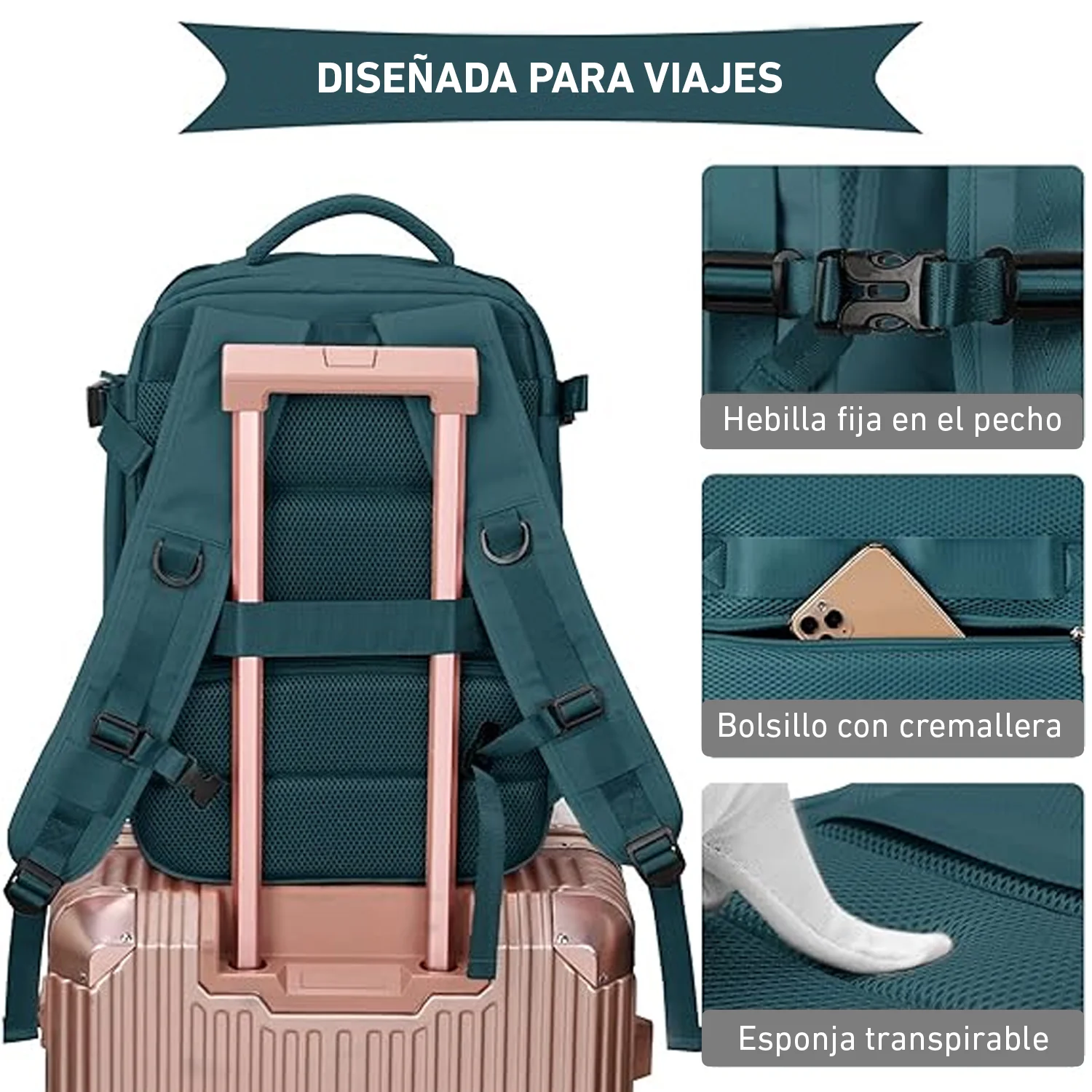 Mochila de viaje BP31 impermeable maleta de mano 40L Verde Jade - Image 6