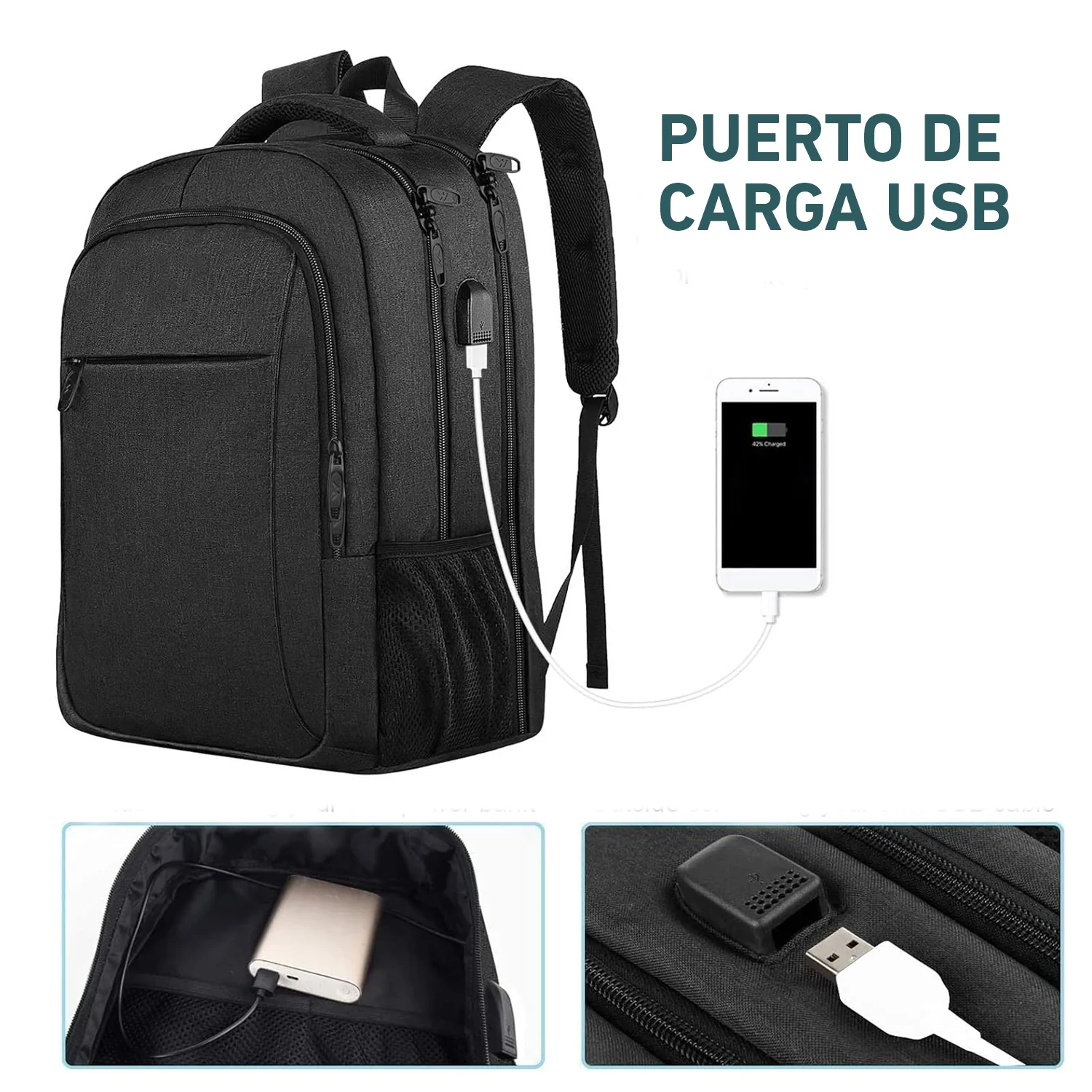 Mochila BP43 de Negocios Viaje Portalaptop con USB de carga amplia capacidad - Image 5