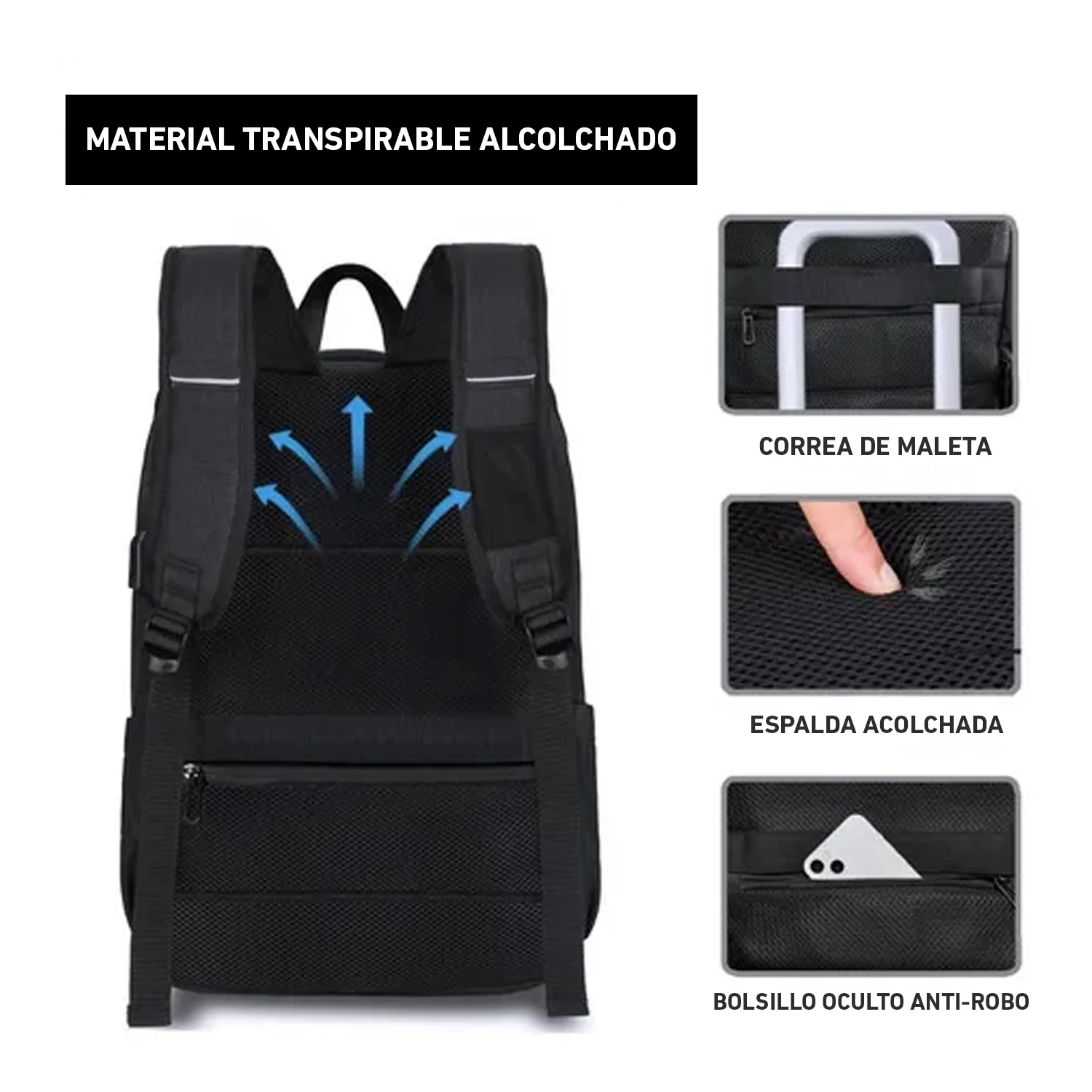 Mochila BP48 de Negocios Viaje Portalaptop con USB de carga amplia capacidad - Image 3