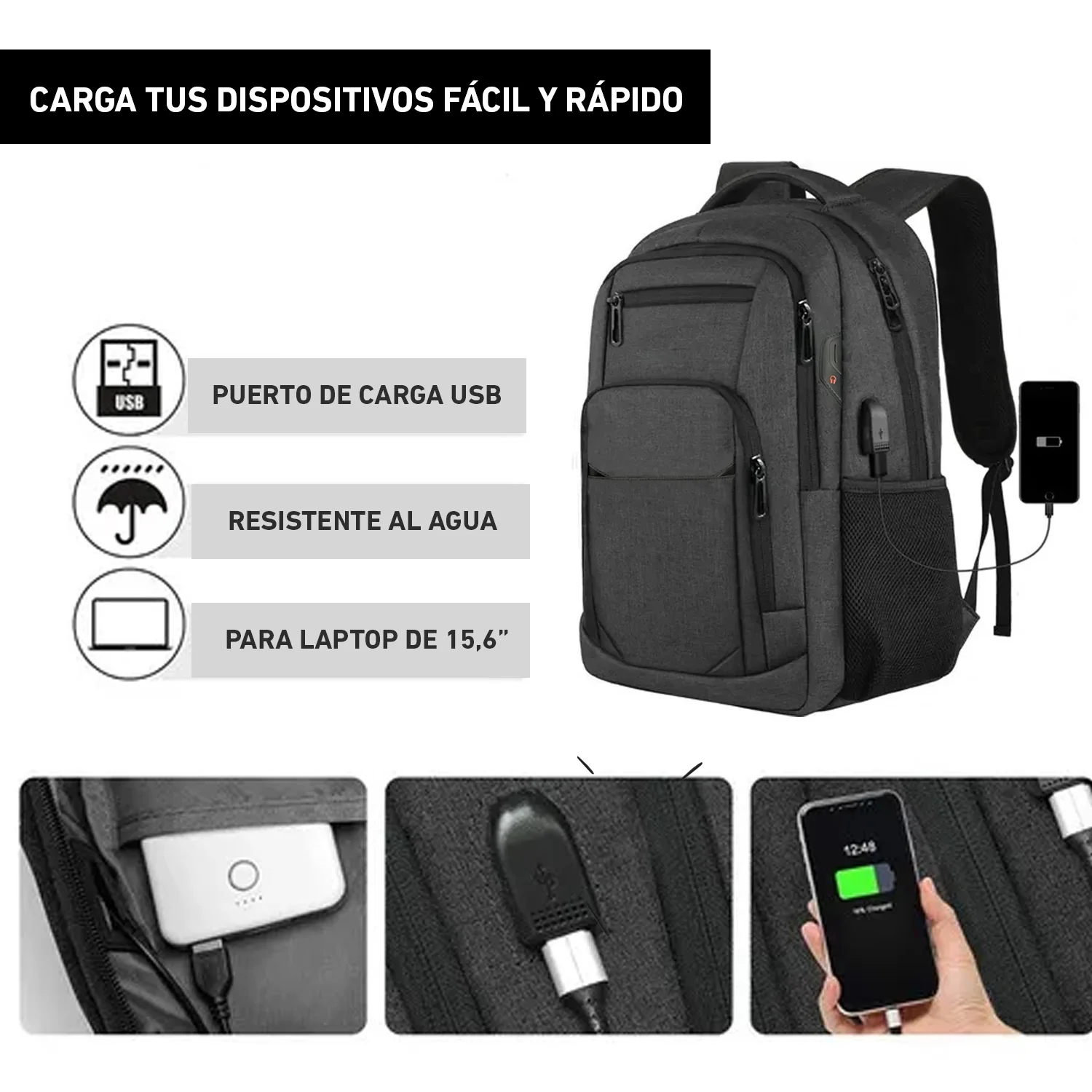 Mochila BP48 de Negocios Viaje Portalaptop con USB de carga amplia capacidad - Image 4