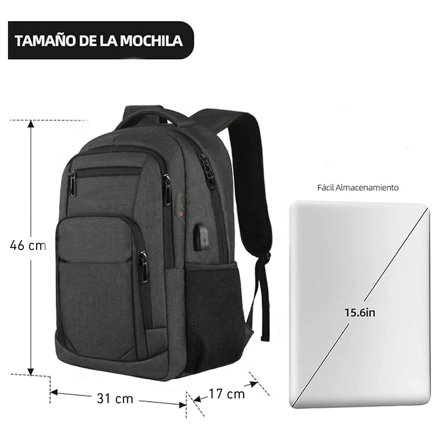 Mochila BP48 de Negocios Viaje Portalaptop con USB de carga amplia capacidad - Image 6