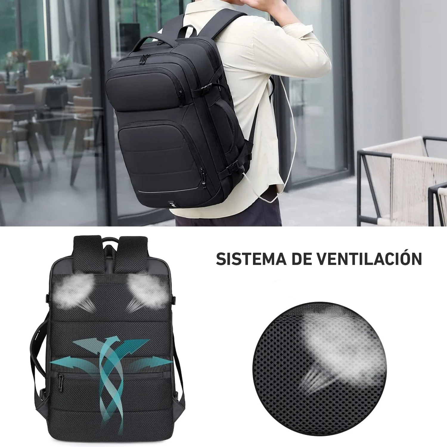 Mochila de viaje BP51 impermeable portalaptop USB amplia capacidad - Image 3