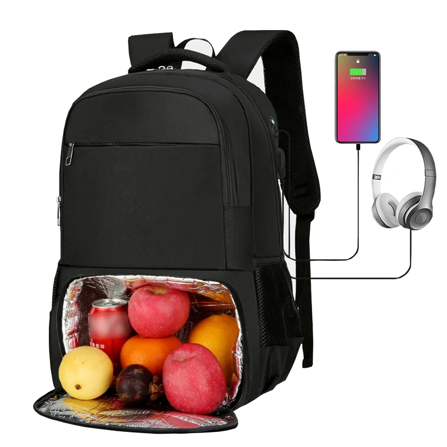 Mochila de almuerzo lonchera térmica BP42 porta laptop USB