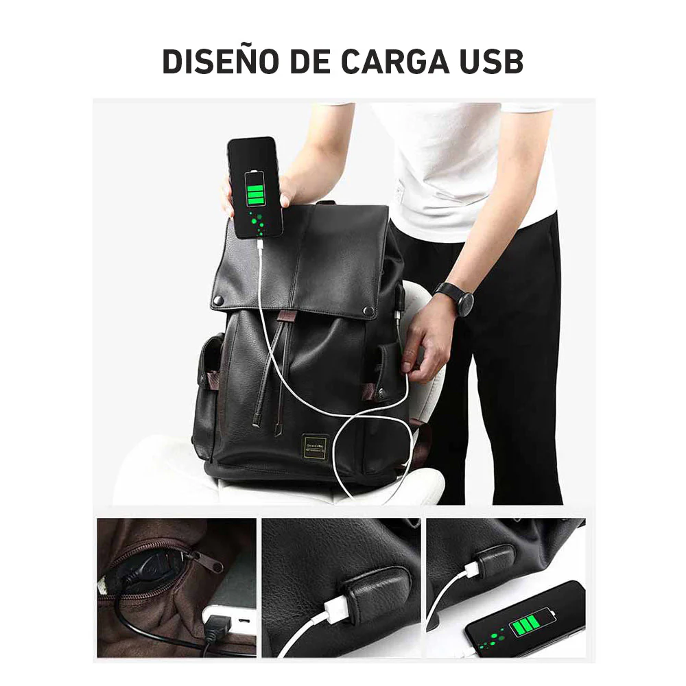 Mochila impermeable vintage Laptop unisex carga USB cuero BPL01 - Image 3