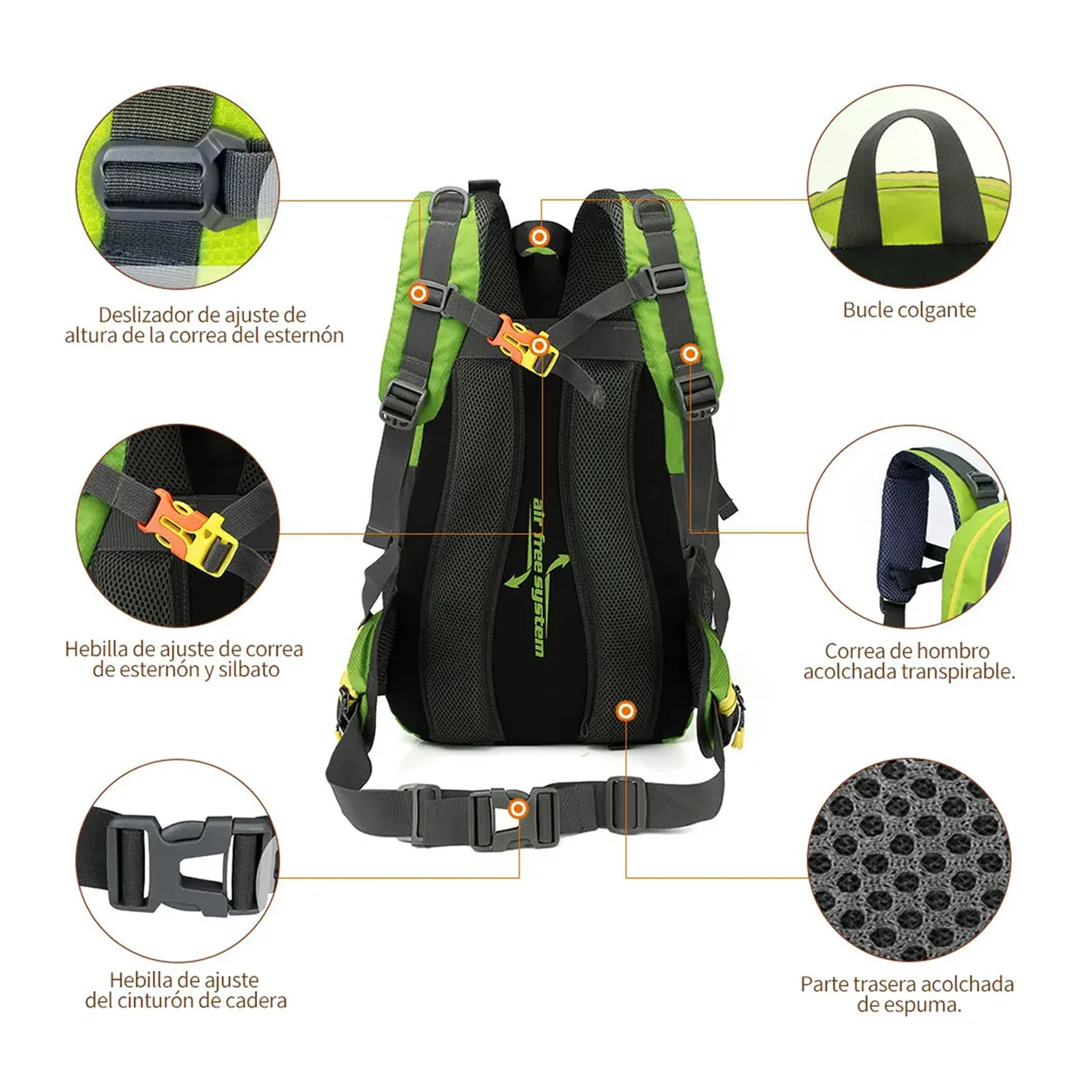 Mochila BP23 outdoor deportiva para Laptop 40L Multifuncional Verde - Image 6