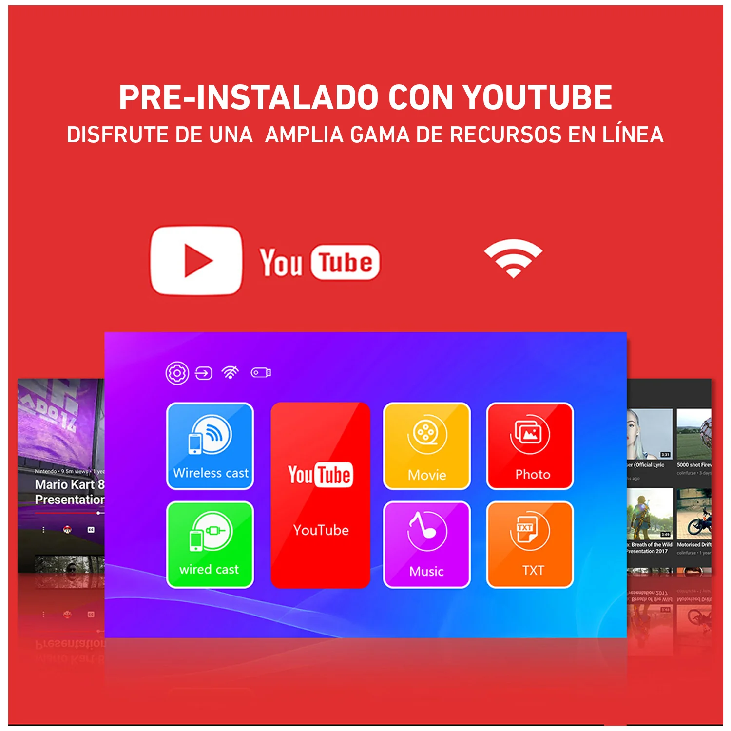 Proyector mini T3 LED multimedia HD Wifi HDMI USB - Image 5