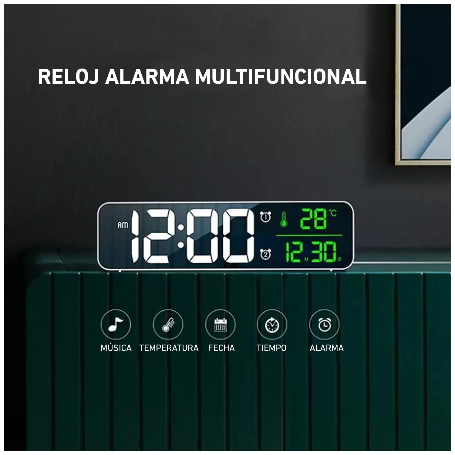 Reloj digital despertador alarma de escritorio luz LED fecha temperatura - Image 3