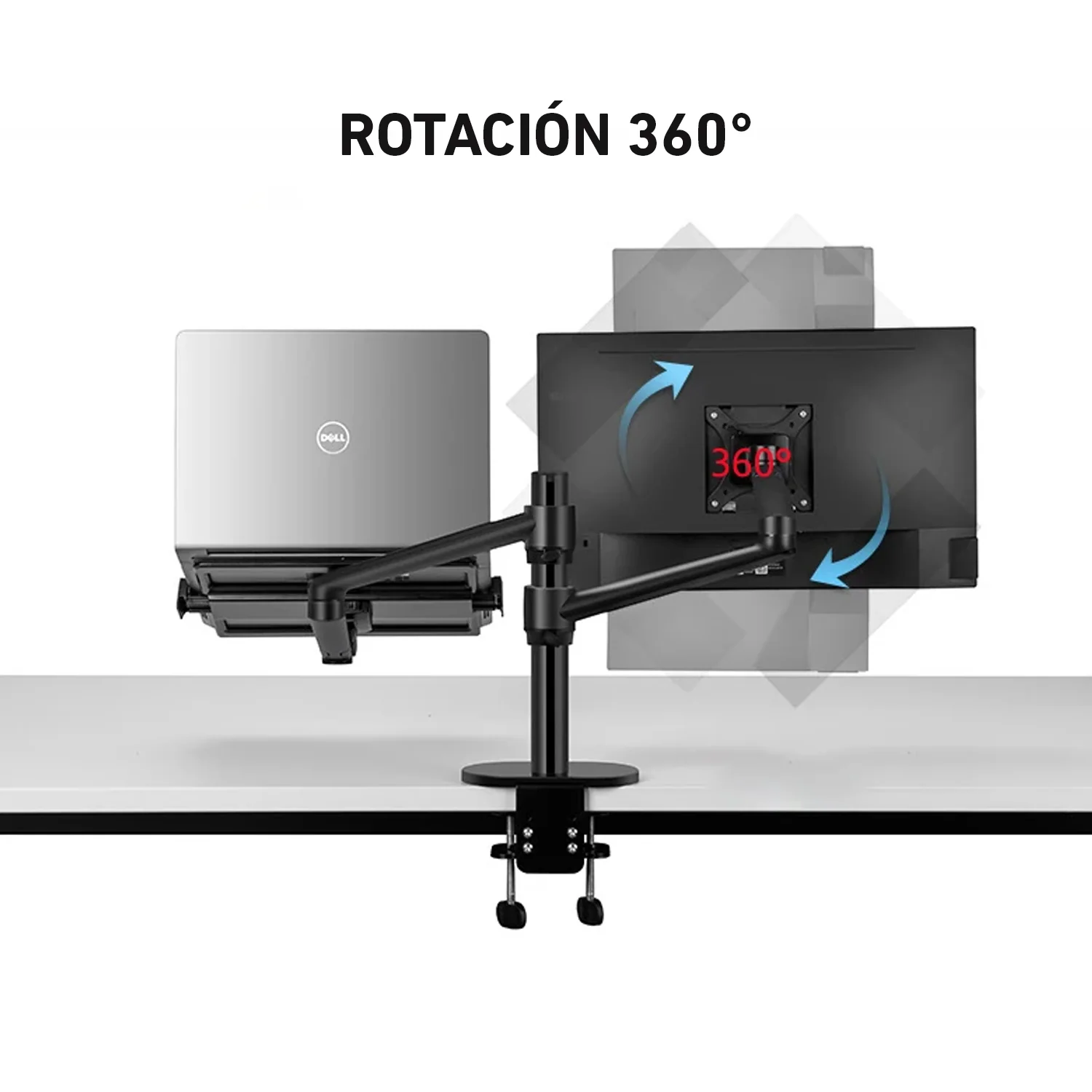 Soporte de Aluminio brazo doble para monitores hasta 32 y Laptop hasta 17 pulgadas 360° - Image 5