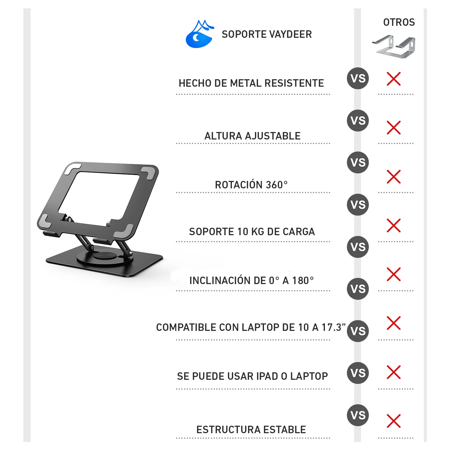 Soporte de laptop o tablet de 10 a 17 pulgadas estable Vaydeer SZN011 - Image 4
