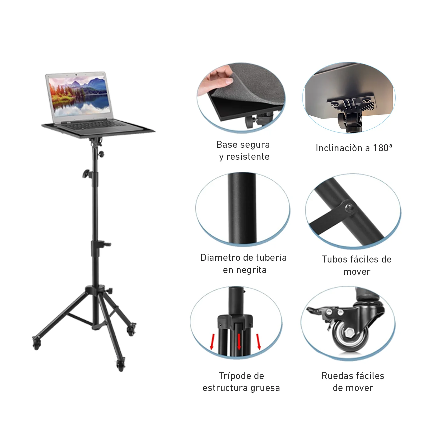 Soporte trípode para proyector laptop T1009 ajustable portátil con ruedas - Image 3