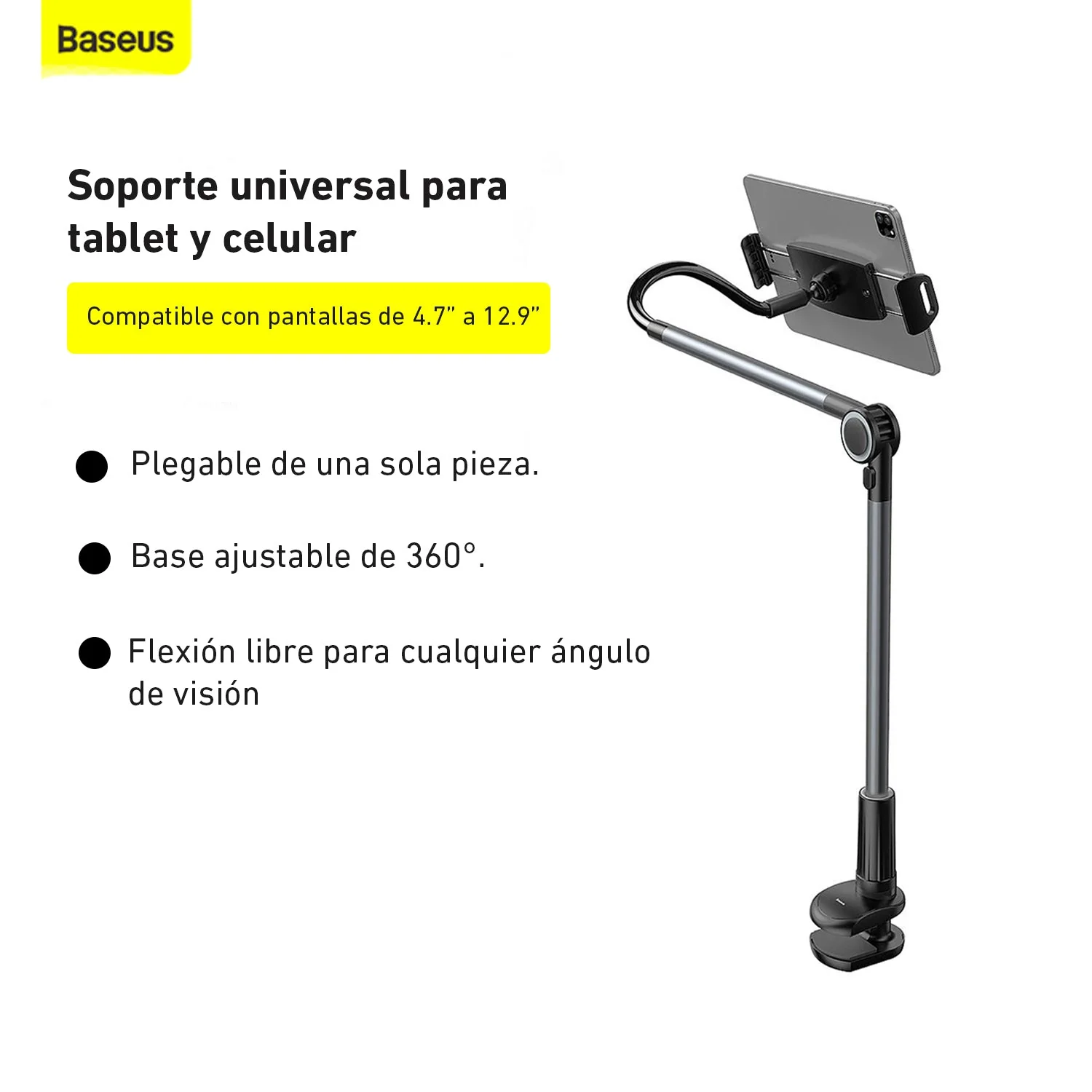 Soporte sujetador brazo flexible para tablet o celular Baseus LUZQ000013 - Image 5