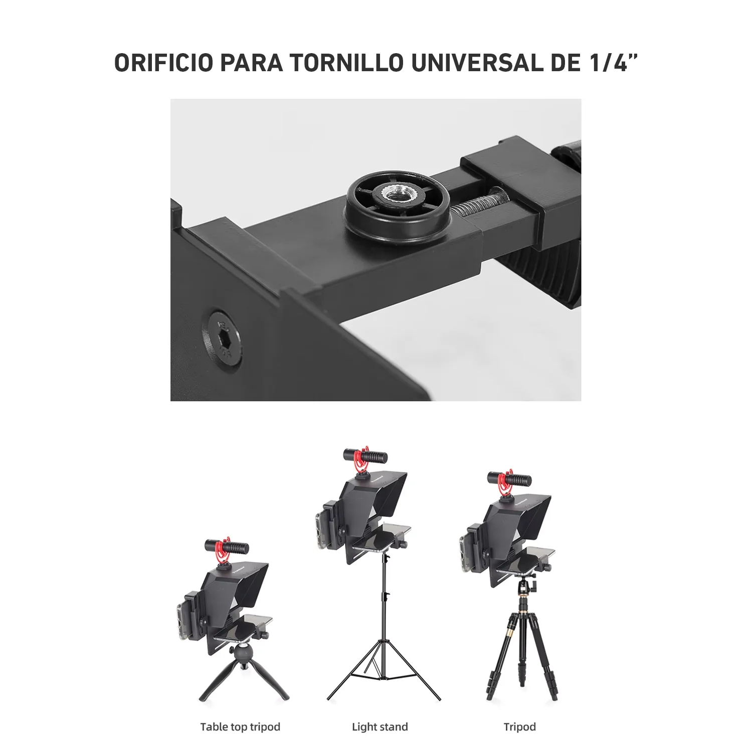 Teleprompter 7,5 pulgadas con trípode de mesa para celular cámara T1 - Image 6