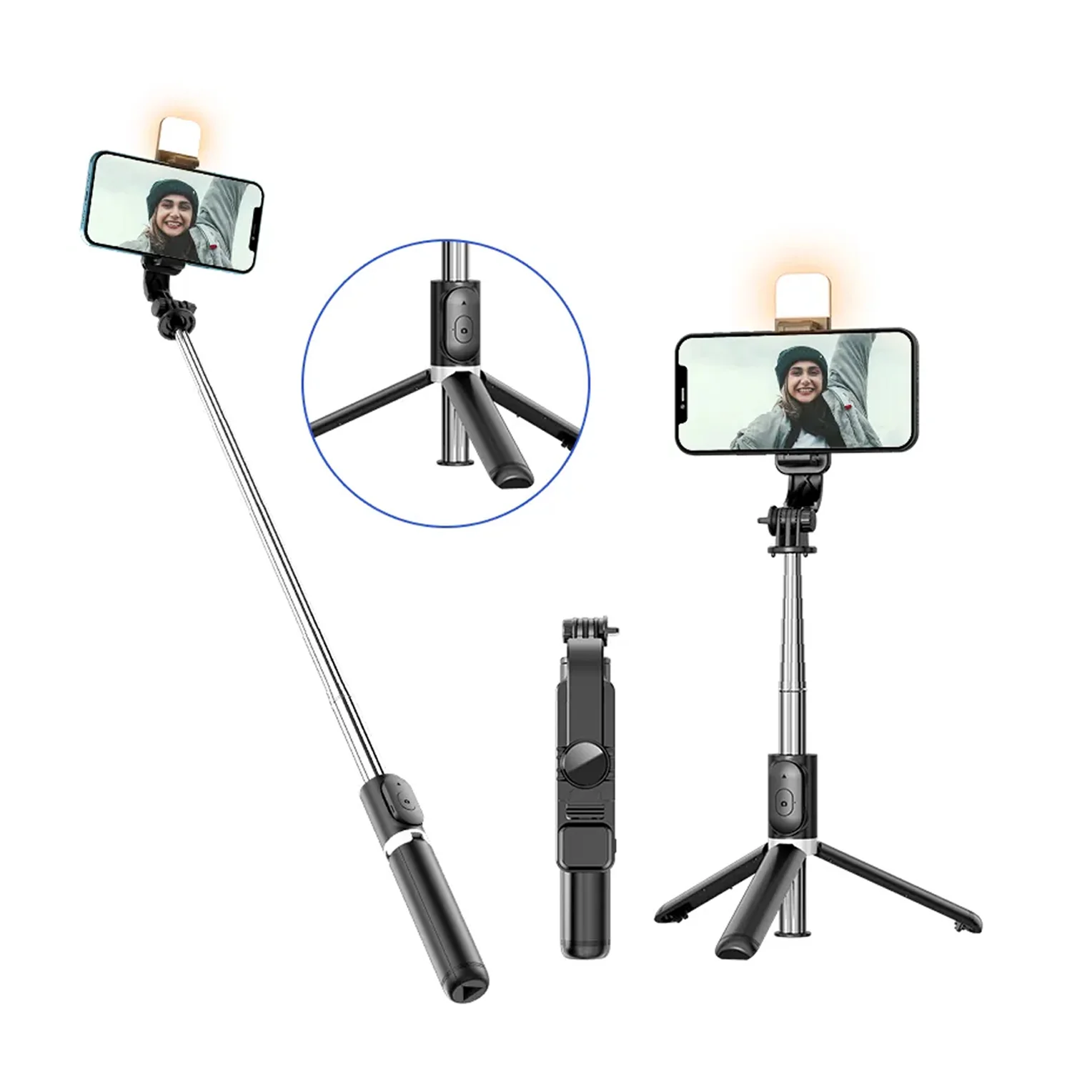 Palo Selfie Trípode Bluetooth Q02S con luz Led extendible celular control remoto - Image 4