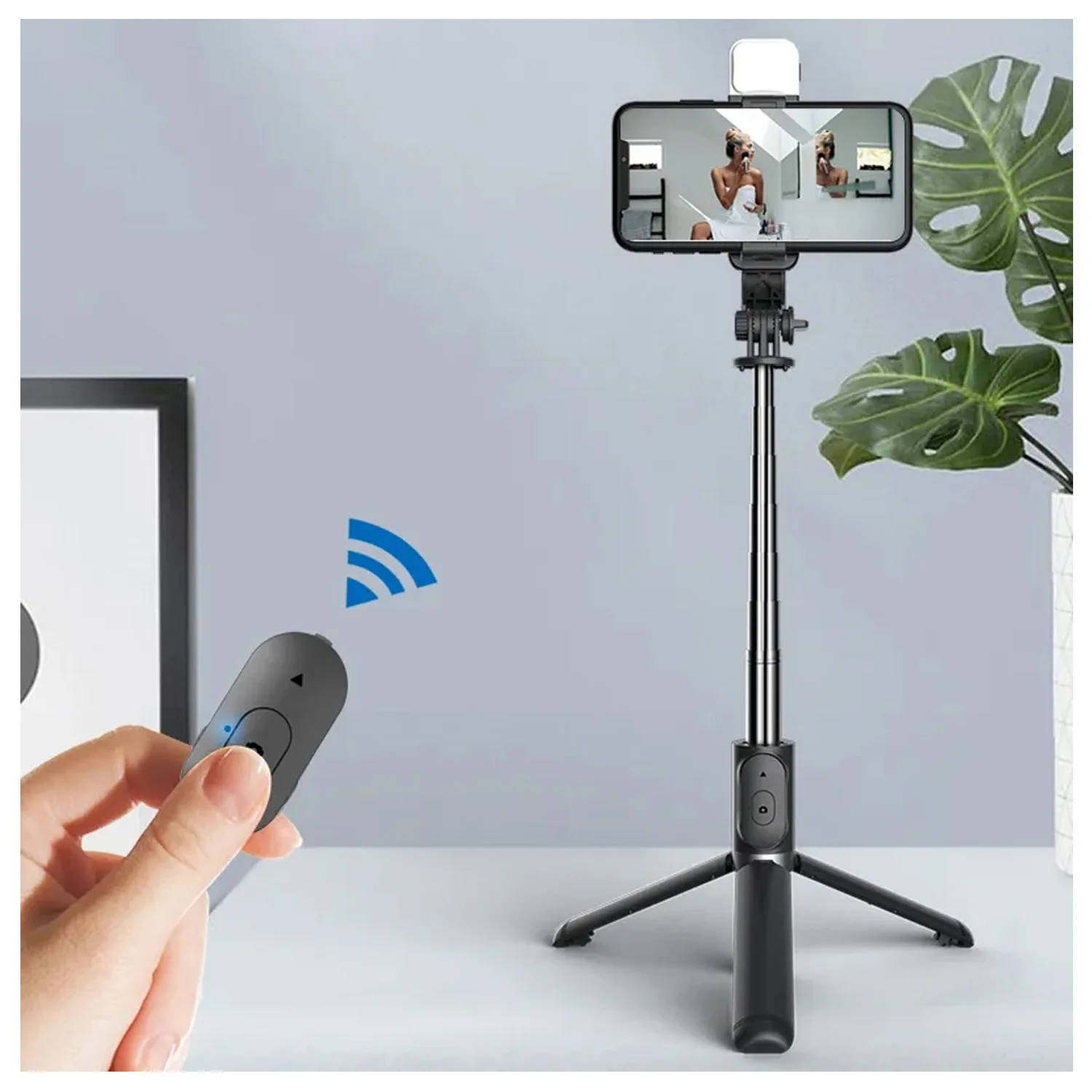 Palo Selfie Trípode Bluetooth Q02S con luz Led extendible celular control remoto - Image 5